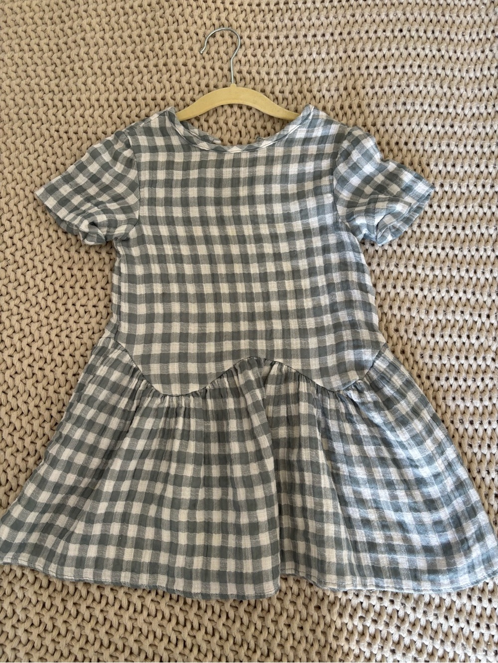 Zara Olive Green & White Gingham Short-Sleeve Drop-Waist Dress